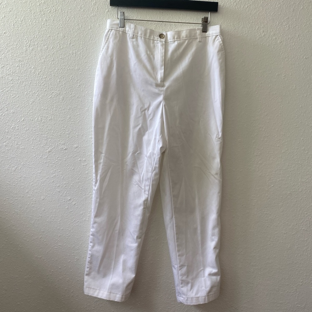 Lands' End White High-Waist Straight-Leg Cotton Blend Pants